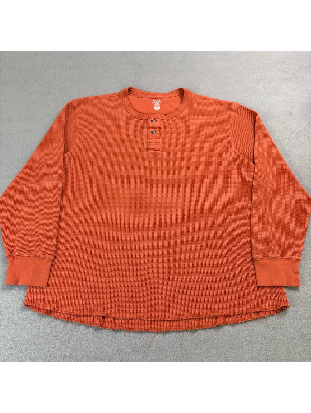 Falls Creek Waffle Knit Thermal Henley Long Sleeve Shirt Size XL Orange